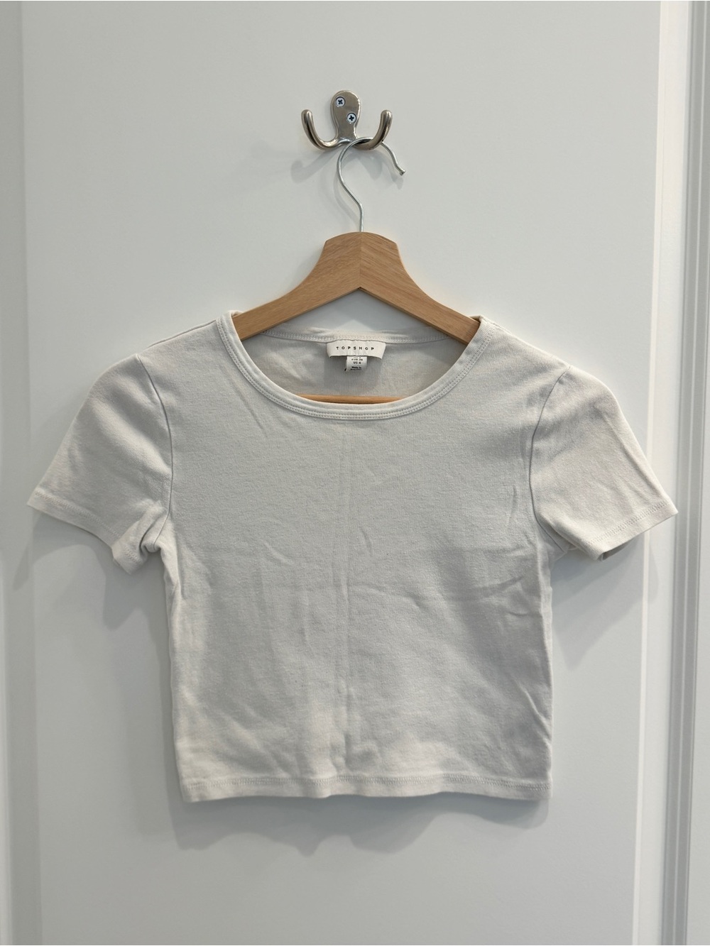 Topshop White Short Sleeve Cropped Tee